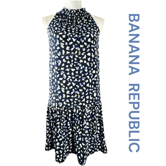 BANANA REPUBLIC Navy Blue Abstract Floral Drop Waist Dress, Size S. - Picture 1 of 9